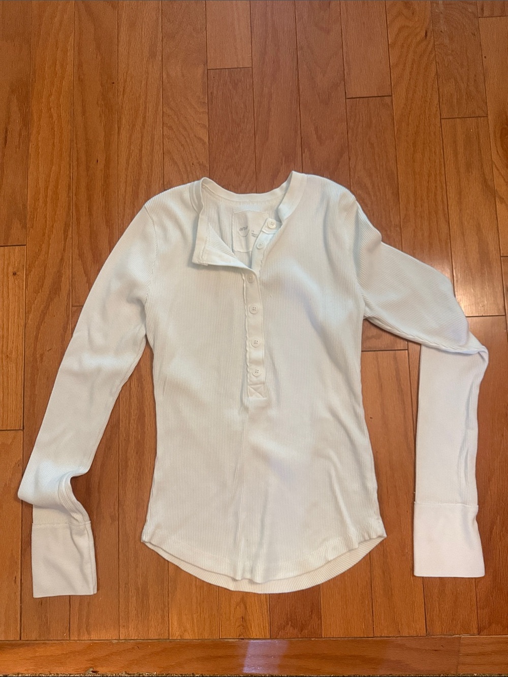aerie White Long-Sleeve Henley Ribbed Top